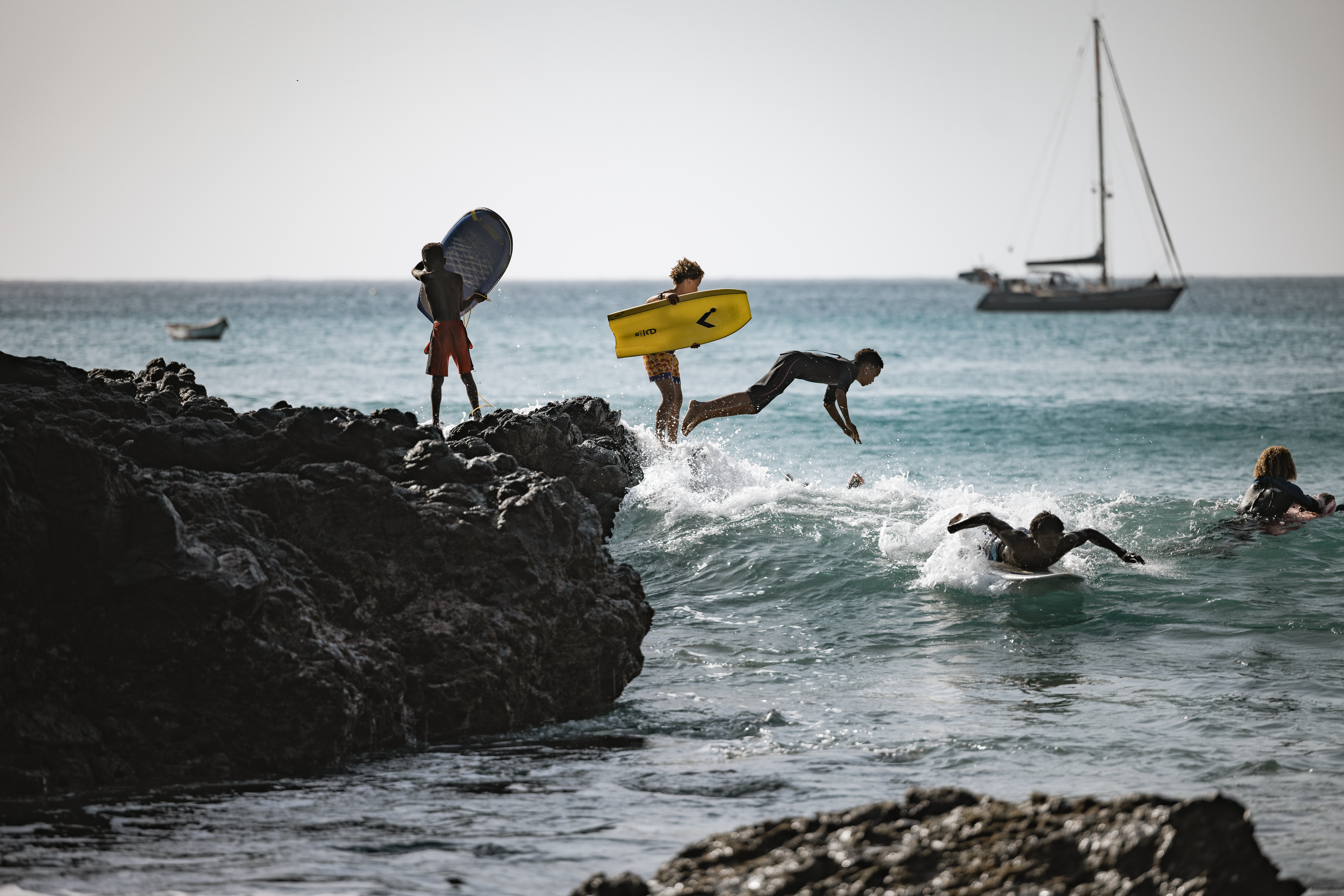 Kids surfing Tarrafal